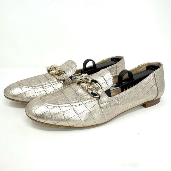 Donald Pliner Balton Metallic Gold Croc-Embossed Leather Loafer - Picture 6 of 15